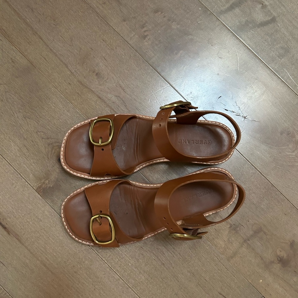 Everlane brown Leather Sandals with Gold Buckle